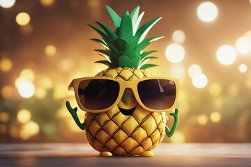 Cute Cartoon Pineapple Character Posing with Sunglasses