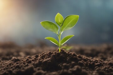 Fototapeta premium Small Plant Sprouting out of the Rich Land, Growing Eco Friedly Business Concept