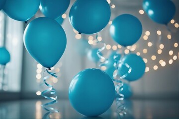 Celebration in Blue: A Festive Texture with Blue Balloons and Bubbles, Setting the Stage for a Beautiful Birthday Party Atmosphere in Cool Tones