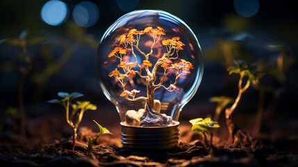 Ultra-Wide Angle, Hyper-Detailed Tree in Colorful Tungsten Bulb - Award-Winning Cinematic Editorial Photography