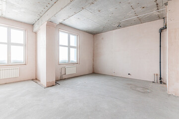rough repairs for self-finishing. interior decoration, bare walls of the room, stage of construction