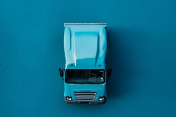 Cargo truck on blue background, top view. Logistic and transportation company. Generative AI