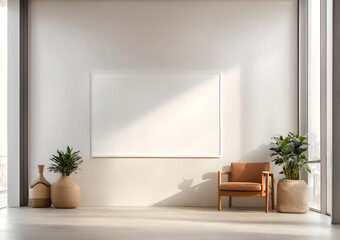 Fototapeta premium blank white poster on light wall in a modern office corridor interior