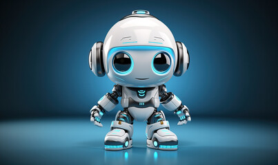 Little cute robot on a blue background.