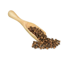 Dried cloves in the wooden spoon isolated on transparent background (.PNG)