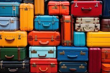 Sturdy Colorful travel suitcase. Holiday summer. Generate Ai