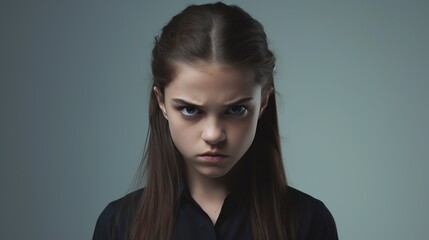 Angry Girl Looking at the Camera Isolated on the Minimalist Background
