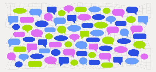 Set of hand drawn speech and thought bubbles. Doodle design with short messages. - 666111806