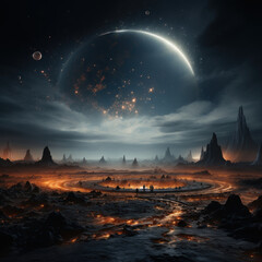 The sand of an unknown ring. The space is black  
