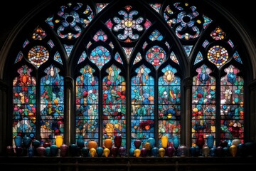 Obraz premium Intricate Colorful church window. Artistic pattern. Generate Ai