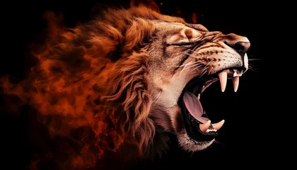 Fototapeten The head of a roaring lion whose mane is stylized as smoke © warmjuly