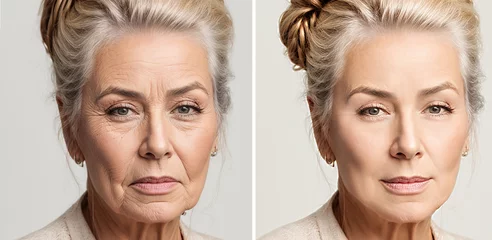 Foto op Canvas Woman face wrinkles before and after treatment © tanya78