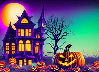 Fototapeta na wymiar house with halloween theme, halloween spooky castle, spooky castle, 3d haunted house creepy