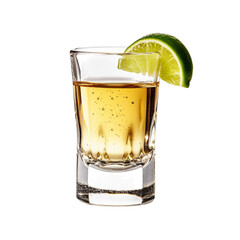 glass shot of tequila with lime isolated on white background, ai generated