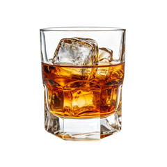 glass of whiskey with ice isolated on white background, ai generated