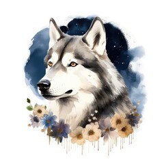 Siberian Husky Watercolor Generative Ai