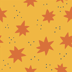 Seamless pattern with hand drawn cute stars. Funny new year seamless pattern cartoon. Vector illustration for card, print on clothes. Holiday greeting card design. - 666115227