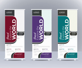 Modern corporate colorful roll-up standee banner design, advertisement roll-up banner template.