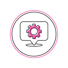 Filled outline Location with gear icon isolated on white background. Vector