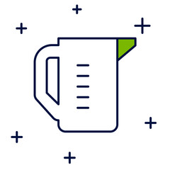 Filled outline Measuring cup to measure dry and liquid food icon isolated on white background. Plastic graduated beaker with handle. Vector