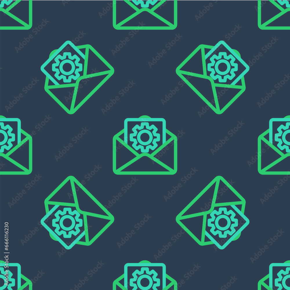 Poster line envelope setting icon isolated seamless pattern on blue background. vector