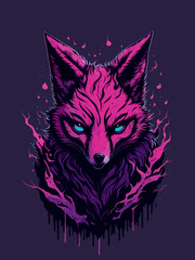 Ethereal Elegance, A Mesmerizing Wolf Portrait in Majestic Magenta. An Artistic Tribute to the Enigmatic Grace of the Wilderness