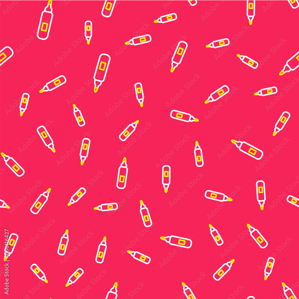 Poster line marker pen icon isolated seamless pattern on red background. felt-tip pen. vector