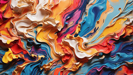 Abstract backdrop resembling a canvas of fluid paint, combining vibrant colors in a graceful composition.