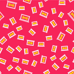 Line Chalkboard icon isolated seamless pattern on red background. School Blackboard sign. Vector