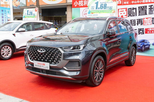 ZHONGSHAN GUANGDONG China-June 10 2022:a black Chery Tiggo 8 car.