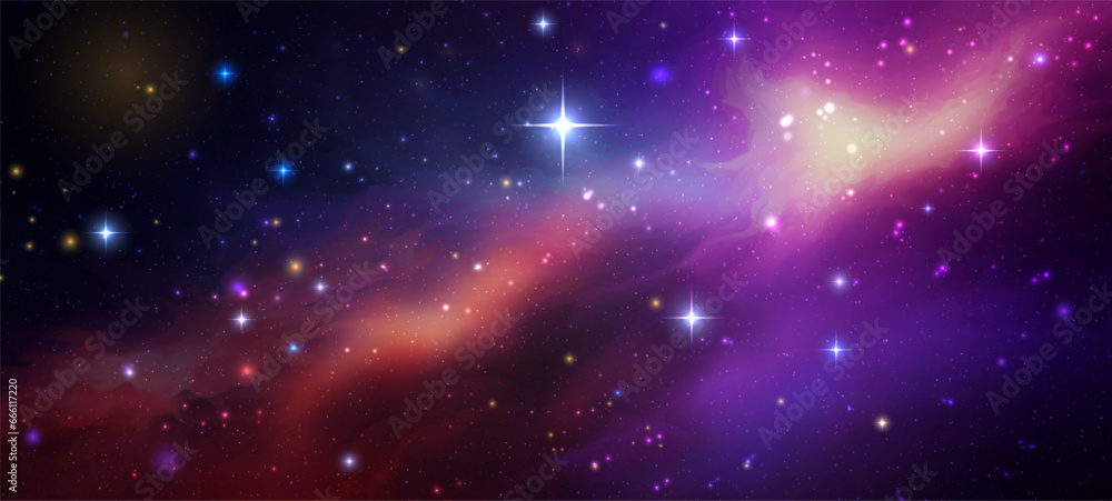 Wall mural space vector background with realistic nebula and shining stars. magic colorful galaxy with stardust