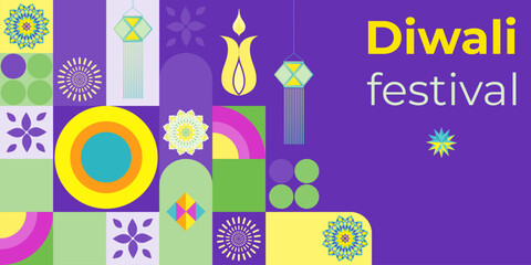 Happy Diwali, the festival of light. Modern geometric minimalist design.
