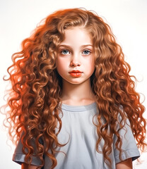 Fototapeta premium Cute girl portrait in Sepia .Curly Elegance
