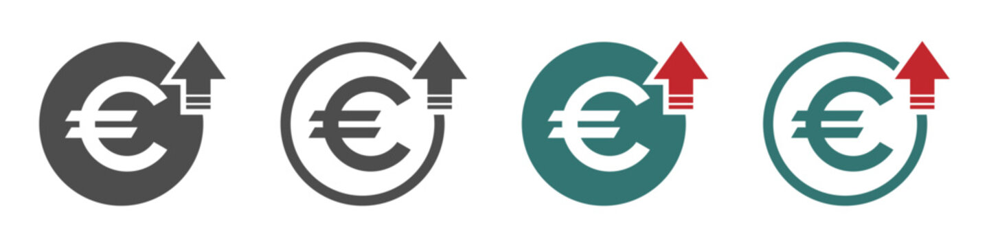 Euro price increase vector icons set. Cost increase vector concepts set