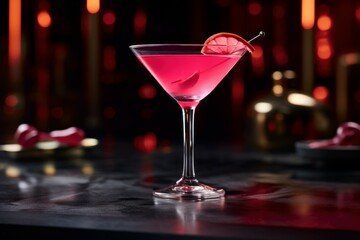 Tangy Cosmopolitan cocktail. Cosmo bar glass. Generate Ai