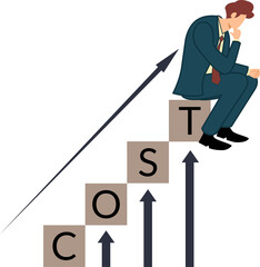 businessman frustrated with increasing cost. concept of reduce company expenses