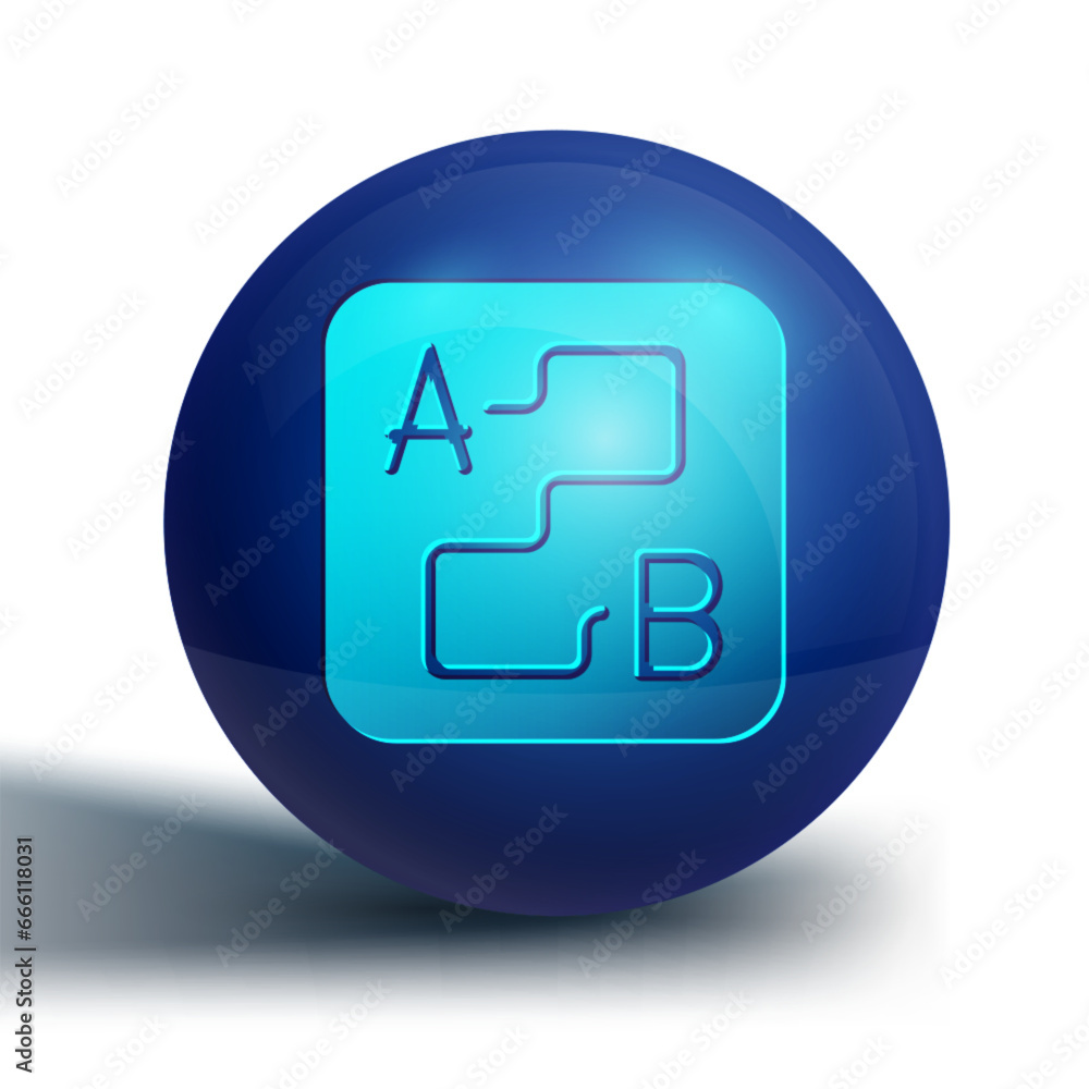 Poster blue route location icon isolated on white background. map pointer sign. concept of path or road. gp