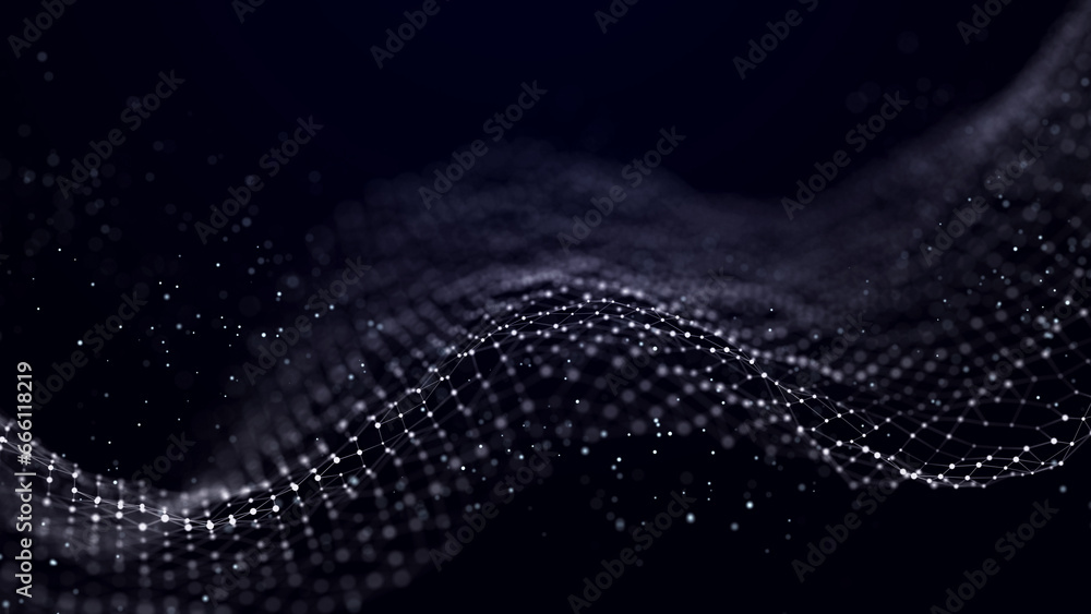 Aufkleber abstract glitter particles in dark space. network data transfer concept. 3d rendering.