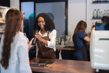 Eco friendly client show responsibility, raising awareness, reducing waste with reusable coffee mug