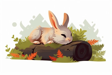 cartoon style of a sleeping rabbit