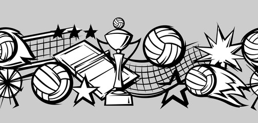 Pattern with volleyball items. Sport club illustration.