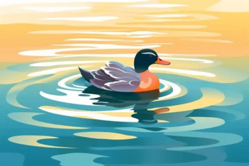 Fotobehang cartoon style of a duck swimming © Angah