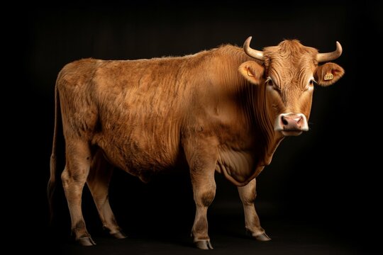 Furious tan bovine on a blank backdrop. Generative AI