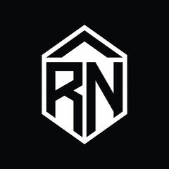RN Letter Logo monogram simple hexagon shield shape isolated style design
