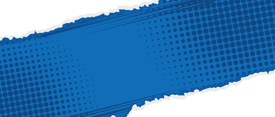Blue Pop art comic background with torn paper effect and dot halftone. Cartoon Vector Illustration  © Asta Desain