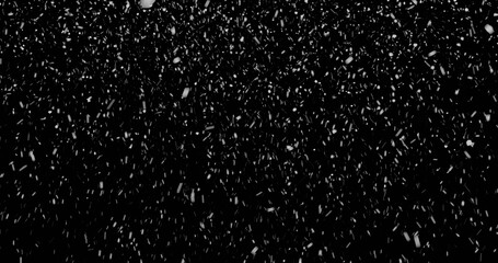 Snowfall on a black background, snowflakes falling at night illuminated by white light, 3d rendering - obrazy, fototapety, plakaty