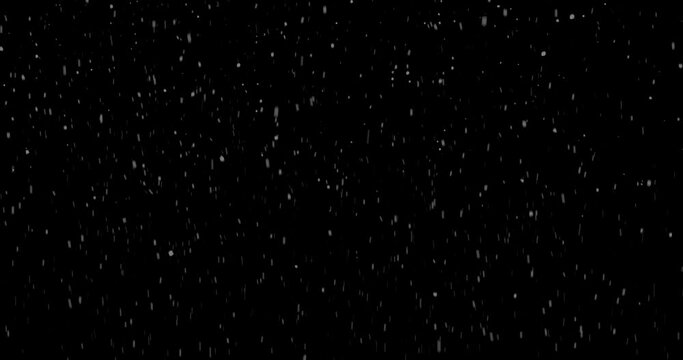 Snowfall on a black background, snowflakes falling at night illuminated by white light, 3d rendering