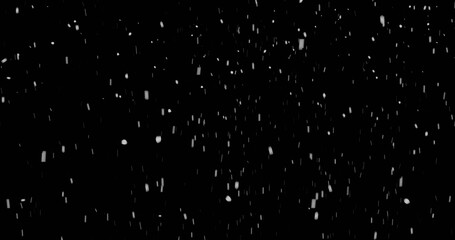 Snowfall on a black background, snowflakes falling at night illuminated by white light, 3d rendering
