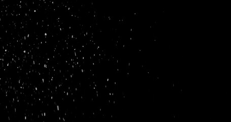 Snowfall on a black background, snowflakes falling at night illuminated by white light with copy space, 3d rendering