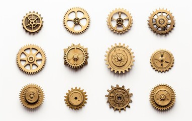 Obraz premium Cogwheels and gears are isolated on white background. Yellow Machine gear,